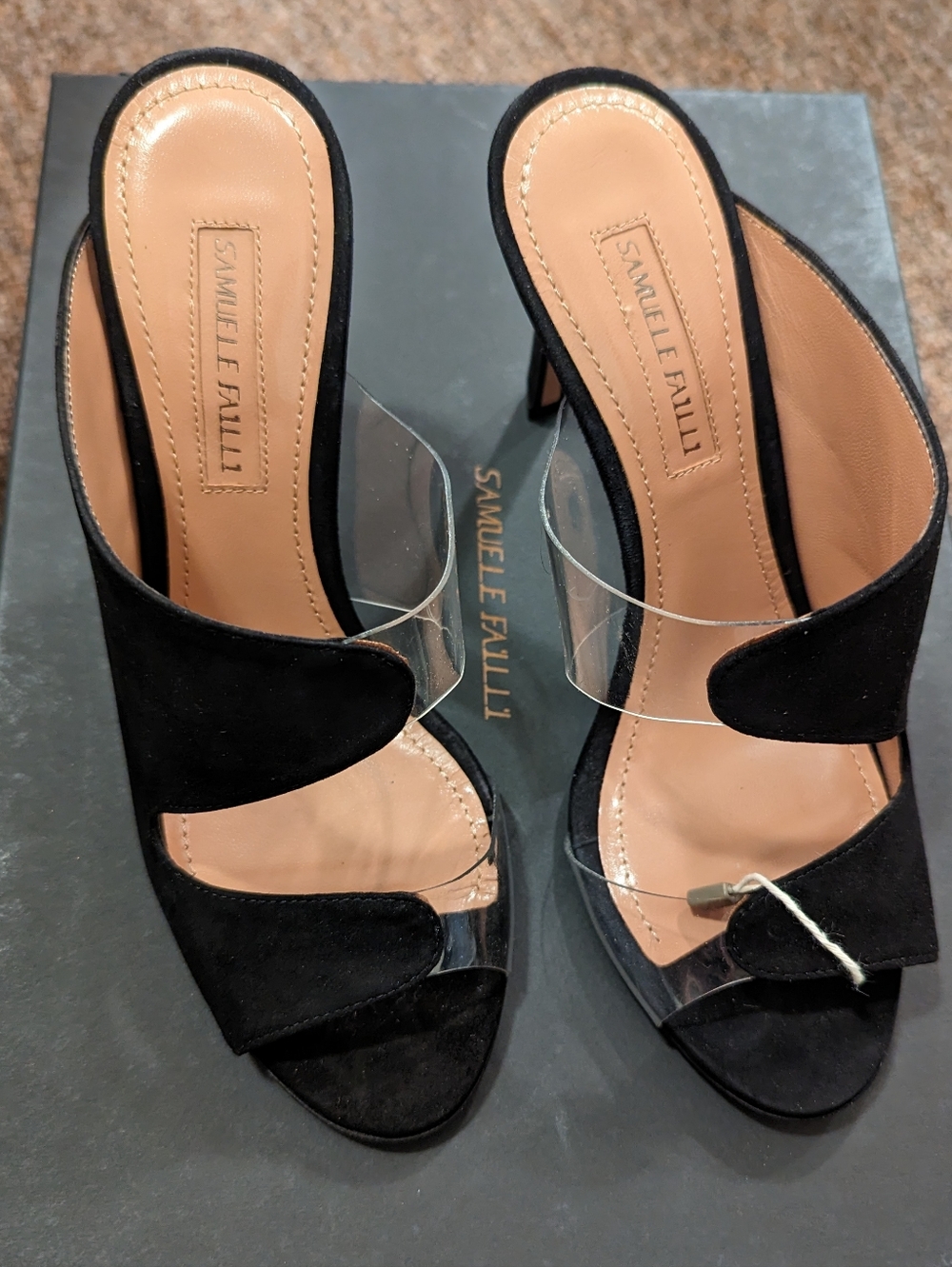 NWT SAMUELE FAILLI PVC Clear Vinyl Black Suede High Heel Sandals